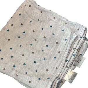 Aden + Anais Baby Muslin Swaddle Blanket 47" X 47" Cotton Star Print White Gray
